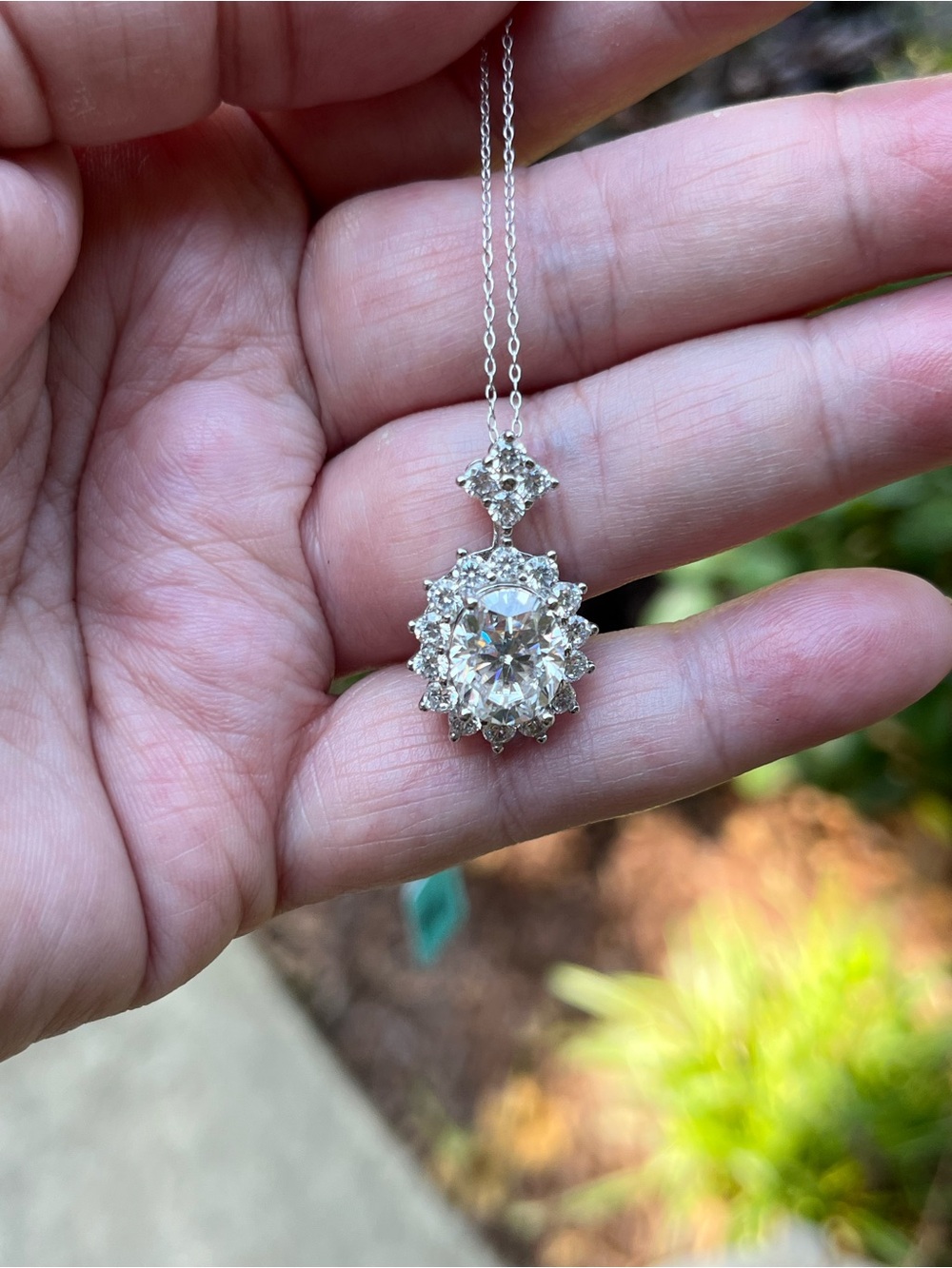 Sterling 925 Silver Moissanite Halo Pendant Necklace 16” 6ct center! BRILLIANT!! - Picture 7 of 7